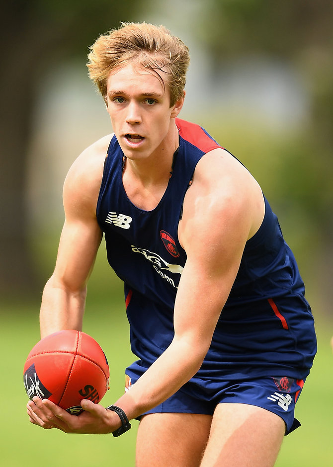 AFL 2016 Training - Melbourne 071116 MELBOURNE, AUSTRALIA - NOVEMBER 07: Pat McKenna of the Demons handballs during a Melbourne Demons AFL pre-season training session at Gosch's Paddock on November 7, 2016 in Melbourne, Australia. (Photo by Quinn Rooney/Getty Images/AFL Media)